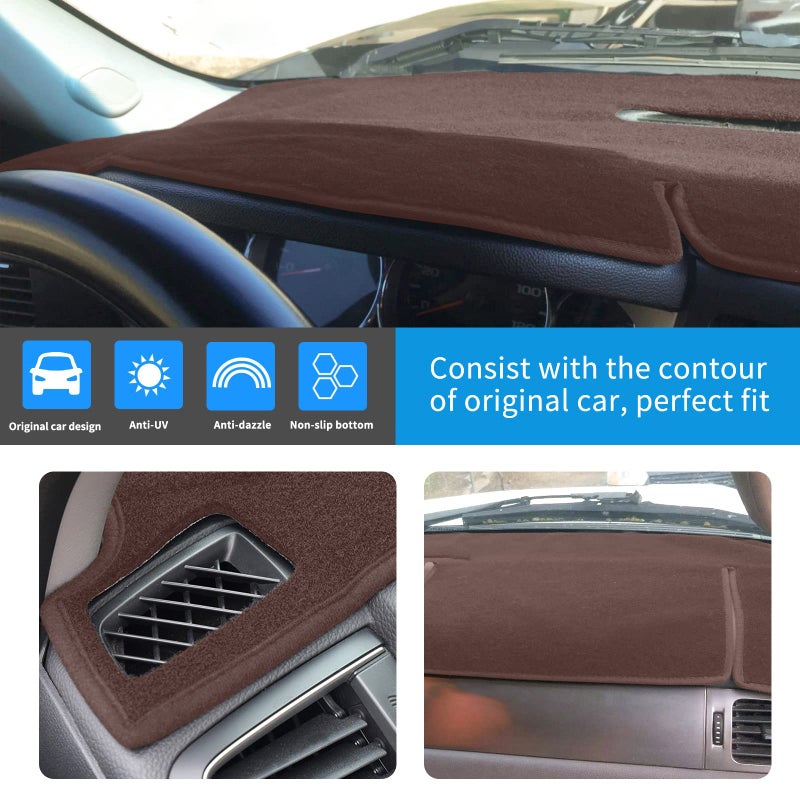 HanLanKa Dashboard Cover Dash Mat Compatible with 2007-2014 Chevy Chevrolet Tahoe Suburban,2007-13 Chevy Avalanche Silverado 1500 2500 3500 LTZ/GMC Sierra SLT Denali,2007-14 GMC Yukon XL (Brown) - Image 3